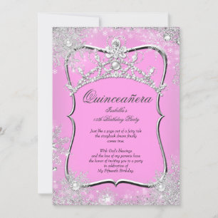 Quinceanera 15e Winter Wonderland Silver Pink Kaart