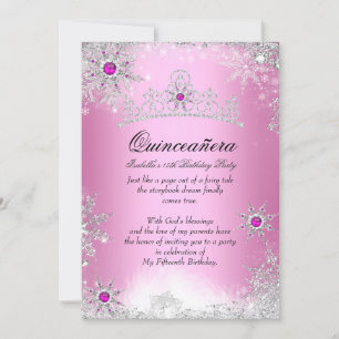 Quinceanera 15e Winter Wonderland Silver Pink Kaart