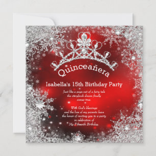 Quinceanera 15e Winter Wonderland Silver Red Kaart