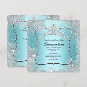 Quinceanera 15e Winter Wonderland Zilver Blauw Kaart