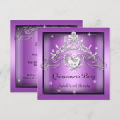 Quinceanera 15e Zilver Paars Tiara Kaart (Voorkant / Achterkant)