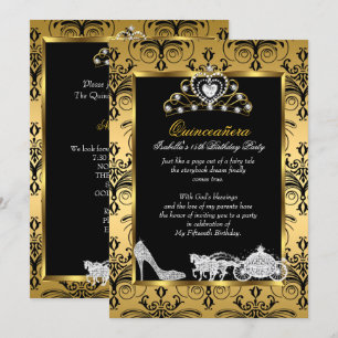 Quinceanera 15th Birthday Black Gold Damask Kaart