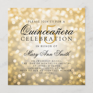 Quinceanera 15th Birthday Gold Bokeh Lights Kaart