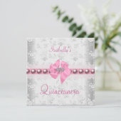 Quinceanera 15th Birthday  Lace Pink Bow Kaart (Staand voorkant)