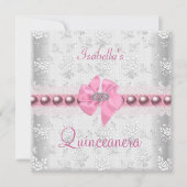 Quinceanera 15th Birthday  Lace Pink Bow Kaart (Voorkant)
