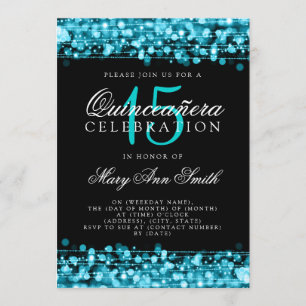 Quinceanera 15th Birthday Party Sparkles Turquoise Kaart