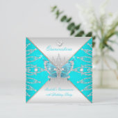 Quinceanera 15th Blauwgroen Blue Silver Butterfly Kaart (Staand voorkant)