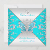 Quinceanera 15th Blauwgroen Blue Silver Butterfly Kaart (Voorkant)