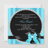Quinceanera 15th Blue Silver Black Bow Diamonds 2 Kaart (Achterkant)