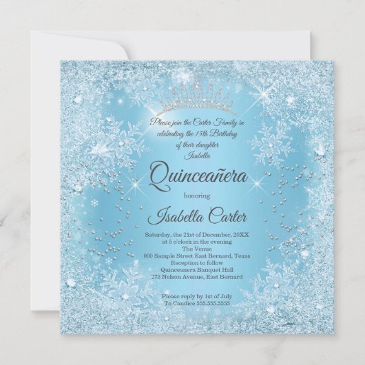 Quinceanera 15th Blue Snowflake Winter Birthday Kaart (Voorkant)