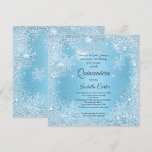 Quinceanera 15th Blue Snowflake Winter Birthday Kaart