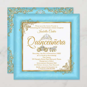 Quinceanera 15th Cinderella Blue Pearl Tiara Photo Kaart