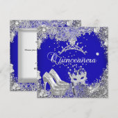 Quinceanera 15th Cobalt Blue Silver Mask Tiara Kaart (Voorkant / Achterkant)