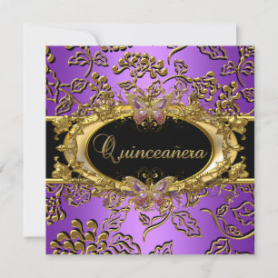 Quinceanera 15th Damask Paars Gold Black Kaart