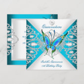 Quinceanera 15th Deep Blauwgroen Blue Butterfly Ti Kaart (Voorkant / Achterkant)