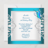 Quinceanera 15th Deep Blauwgroen Blue Butterfly Ti Kaart (Achterkant)