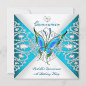 Quinceanera 15th Deep Blauwgroen Blue Butterfly Ti Kaart (Voorkant)