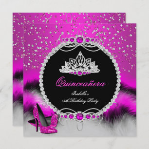Quinceanera 15th Feather Hot Pink Glamour Heels Kaart