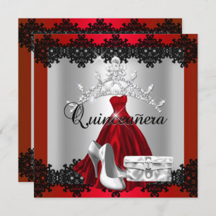 Quinceanera 15th Red Black Silver Diamond Tiara Kaart