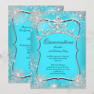 Quinceanera 15th Winter Wonderland Silver Blauwgro Kaart