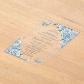 Quinceañera 16 Baby Blue Bloemen Vlinders Zilver Acryl Uitnodigingen (Laagn)
