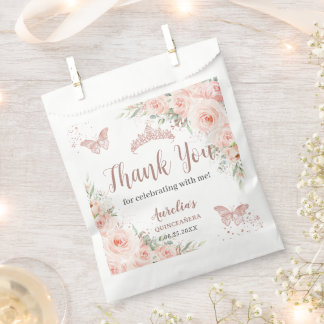 Quinceanera 16 Blush Bloem Roze Goud Vlinders Bedankzakje
