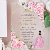 Quinceañera 16 Roze Rozen Bloemen Gouden Vlinders Acryl Uitnodigingen