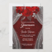 Quinceanera à fleurs rouges Invitation (Devant)