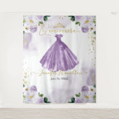Quinceanera Achtergrond Paarse Bloem Jurk Wandkleed (Voorkant)