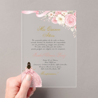 Quinceanera acryl roze coquette in het Spaans Uitnodigingen