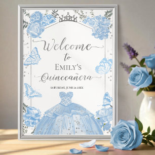 Quinceanera Affiche de bienvenue Dusty Blue robe F