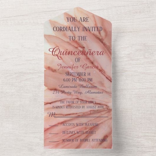 Quinceañera All N One Uitnodiging Pretty in Pink (Binnen)