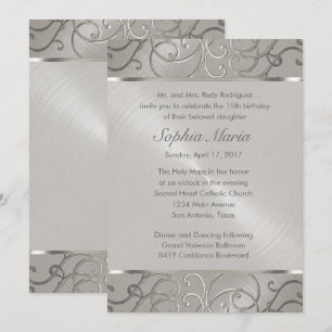 Quinceanera All Silver Filigree Swirls Kaart