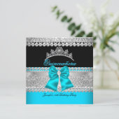 Quinceanera Aqua Blue Diamond Partij Kaart (Staand voorkant)