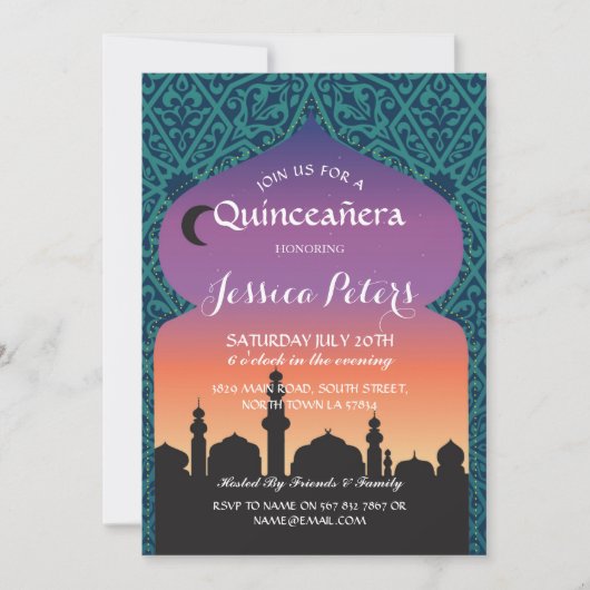 Quinceanera Arabian Nights Anniversaire Invitation (Devant)