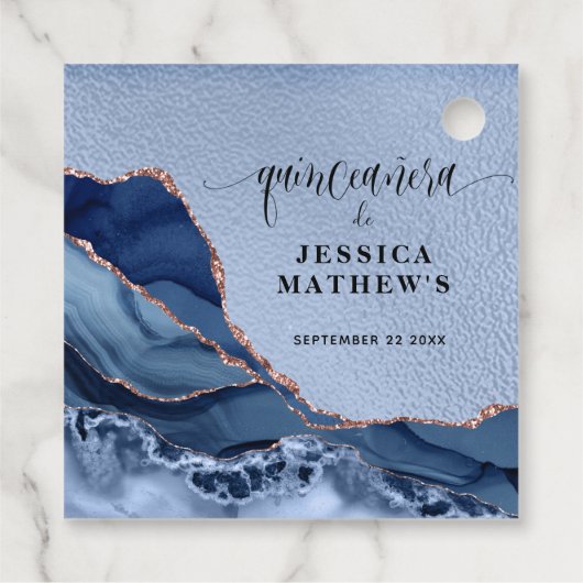 Quinceañera Azul con Agate y Papel Aluminio Azul Bedankjes Labels (Achterkant)