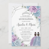 Quinceañera Baby Blau Paars Lilac Bloem Twins Kaart (Voorkant)