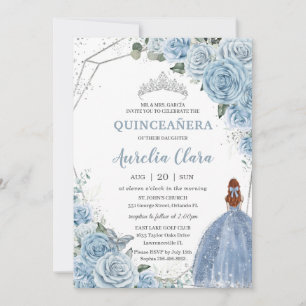 Quinceañera Baby Blauw Bloemen Rood Haar Prinses 1 Kaart