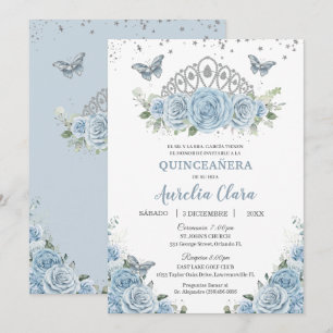 Quinceañera Baby Blauw Bloemen Zilveren Kroon Espa Kaart