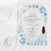 Quinceanera Baby Blauw Jurk Bloemen Zilver Acryl Uitnodigingen