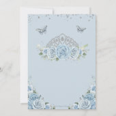 Quinceañera Baby Blauwe Rozen Bloemen Zilveren Kro Kaart (Achterkant)