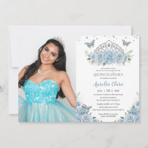 Quinceañera Baby Blauwe Rozen Zilveren Kroon Foto Kaart