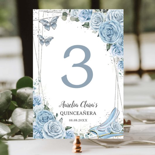 Quinceañera Baby Blue Floral Princess Cinderella Kaart