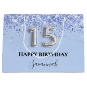 Quinceanera baby blue glitter name groot cadeauzakje (Voorkant)