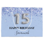 Quinceanera baby blue glitter name groot cadeauzakje (Achterkant)