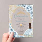 Quinceanera Baby Blue Gold Floral Acryl Uitnodigingen (Insitu (Draagbaar))