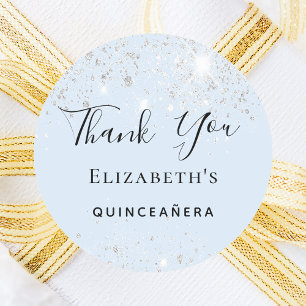 Quinceanera baby blue Silver Glitter Dank u Ronde Sticker