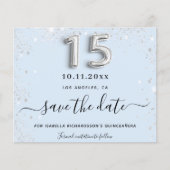 Quinceanera babyblauwe zilveren glitters save the (Voorkant)