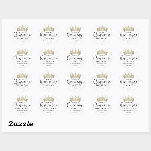 Quinceañera Bedankt Modern Script Gold Crown Ronde Sticker (Vel)