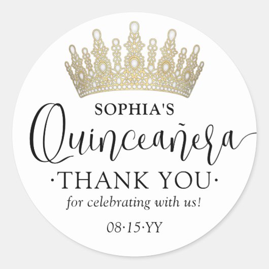 Quinceañera Bedankt Modern Script Gold Crown Ronde Sticker (Voorkant)